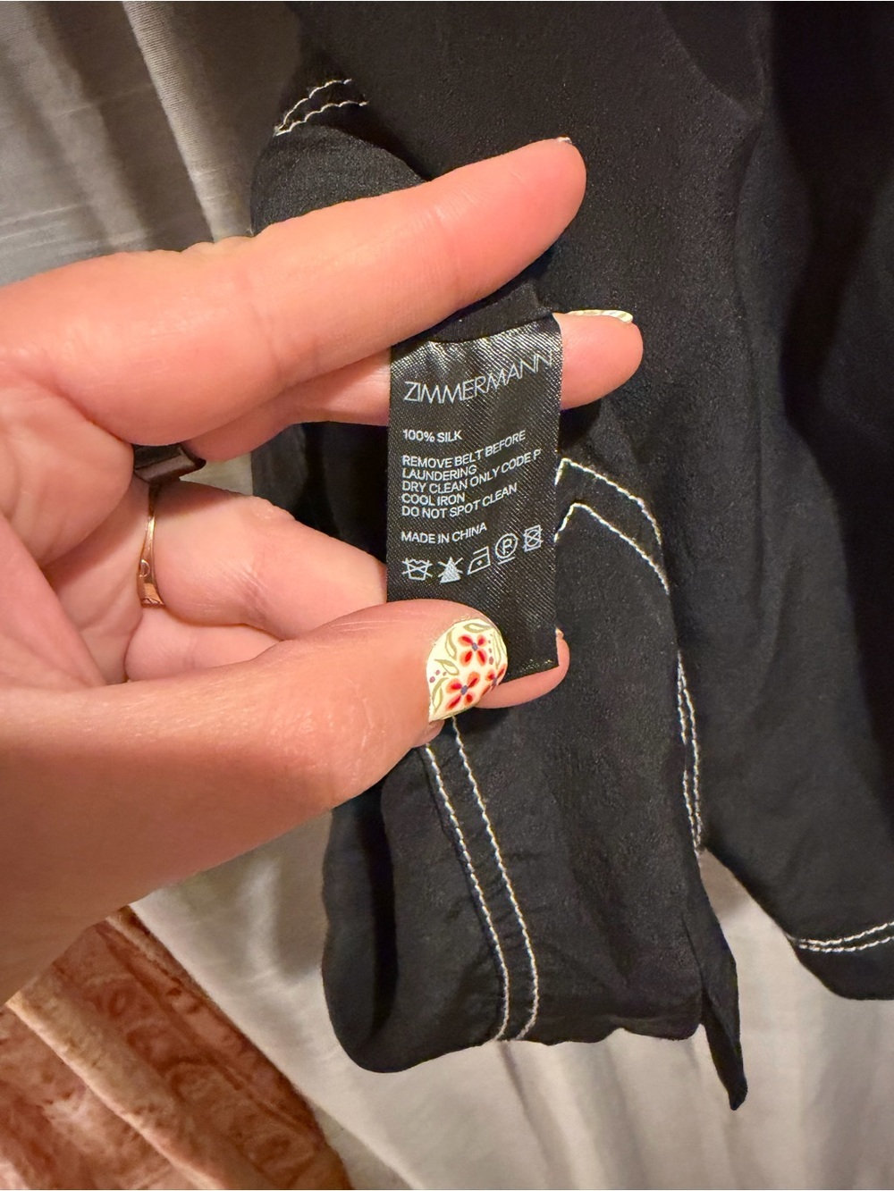 Zimmermann Black Silk Shirt Dress with White Contrast Stitching - Picture 5 of 9